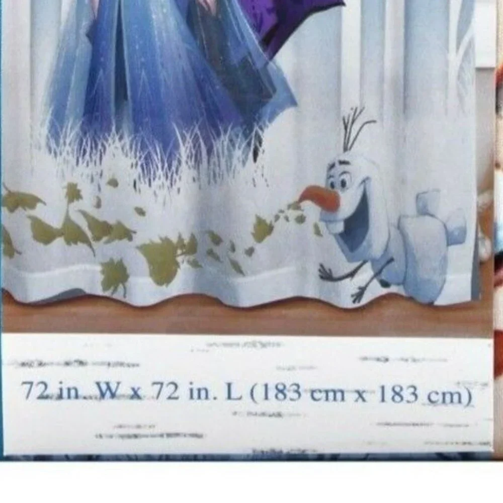 DISNEY PRINCESS FROZEN ELSA ANNA OLAF Fabric Shower Curtain & Hooks 72 x 72 NEW